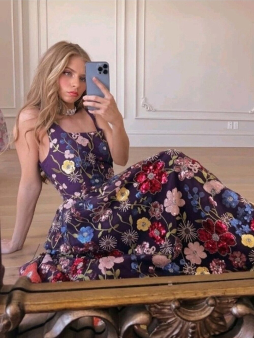 New Jessakae Floral Embroidered Navy Maxi Dress XS